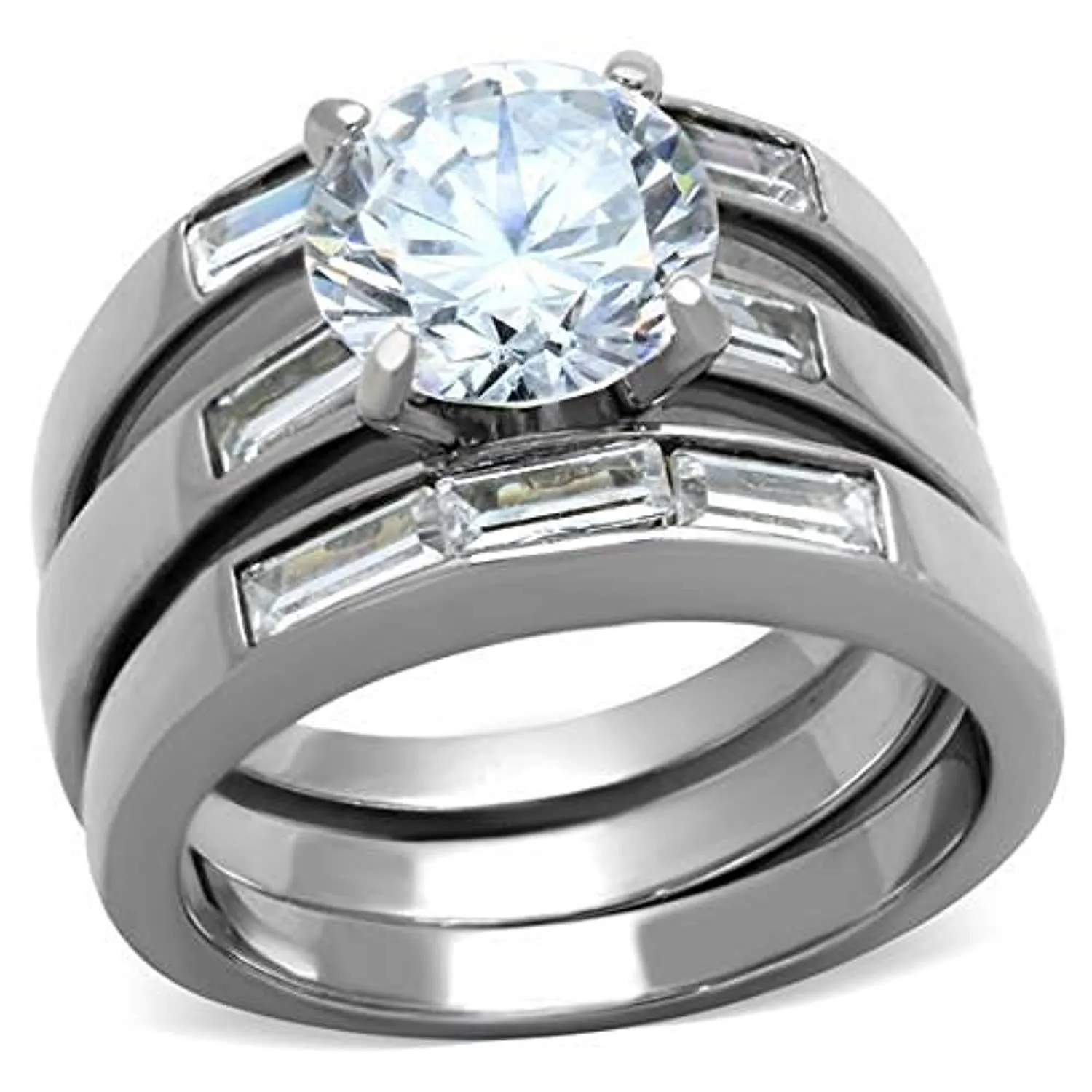 WildKlass Stainless Steel Wedding Ring High Polished (no Plating) Women AAA Grade CZ Clear